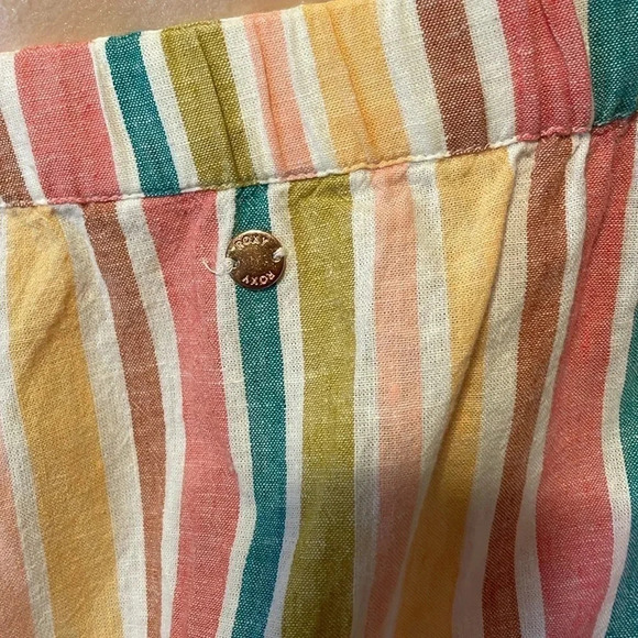 Roxy women’s midi small dress stripe spaghetti linen white yellows pink beach - Picture 6 of 9